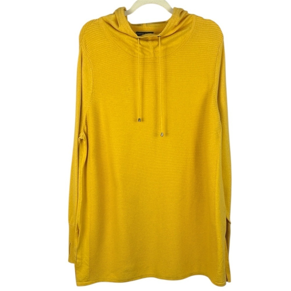 Cynthia Rowley Active Cotton Blend Mustard Textured Long Sleeve 3X Hooded Top